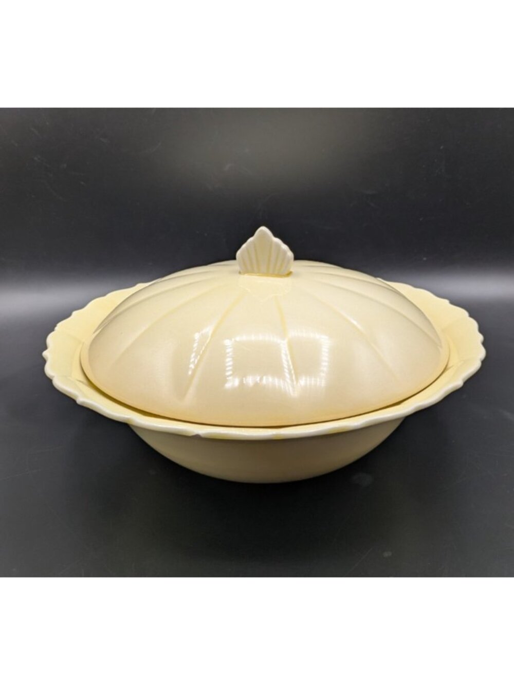 W S George Yellow Round Covered Serving Dish MCM Casserole and Lid Elmhurst 9.5"